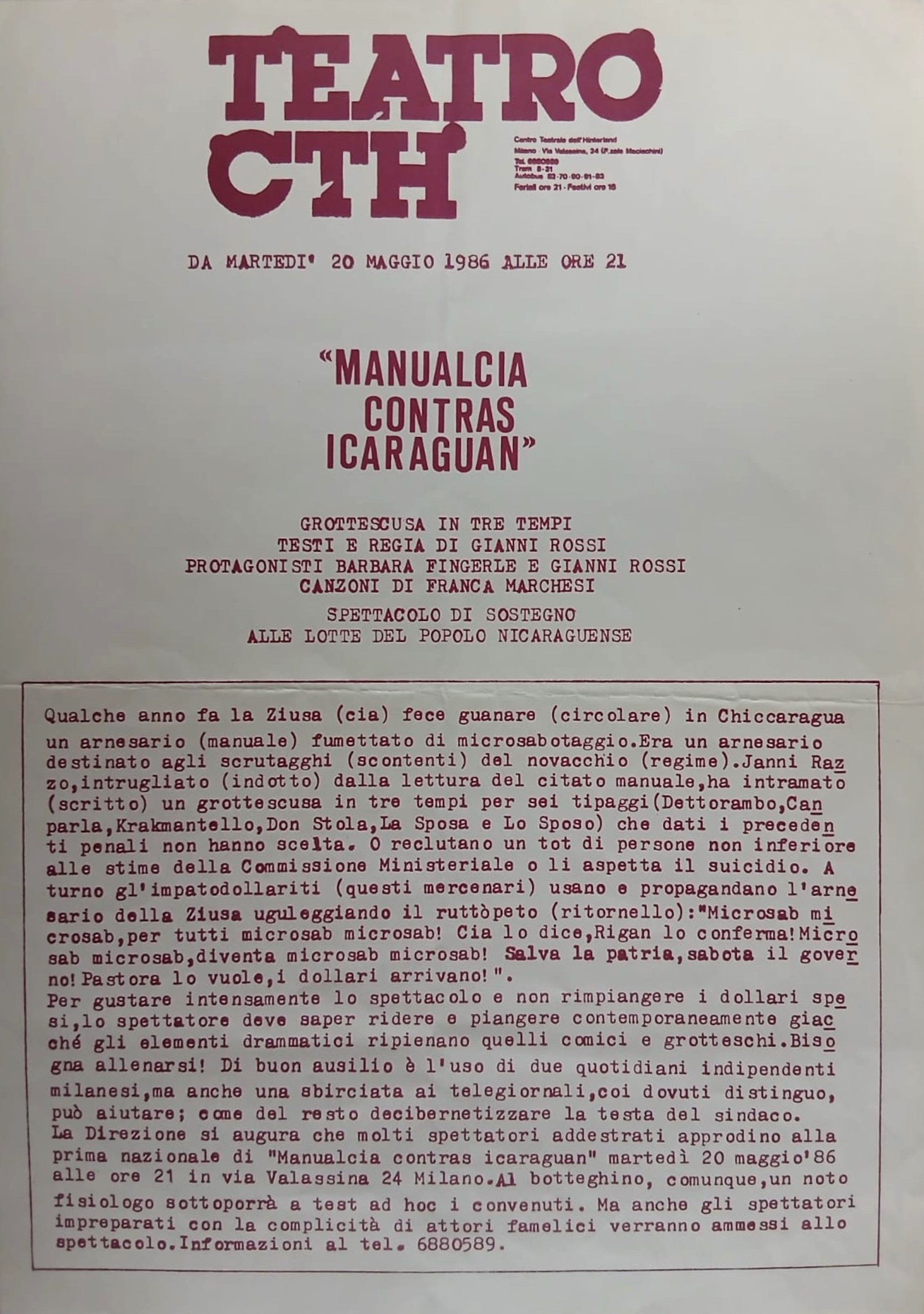 Locandina Manualcia Contras Icaraguan